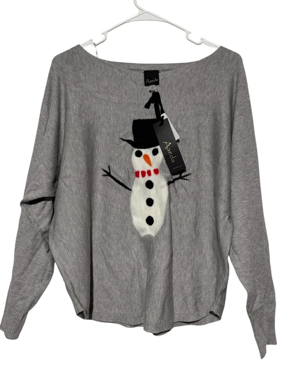 Aaeda NWT Ugly Christmas Sweater Women Size Large Gray Snowman Holiday Festive